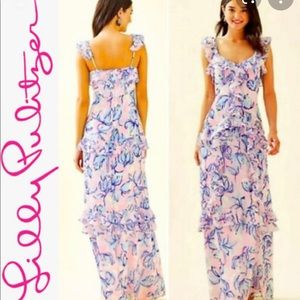 NWT Lilly Pulitzer Riland Ruffle Maxi Dress, Size 8